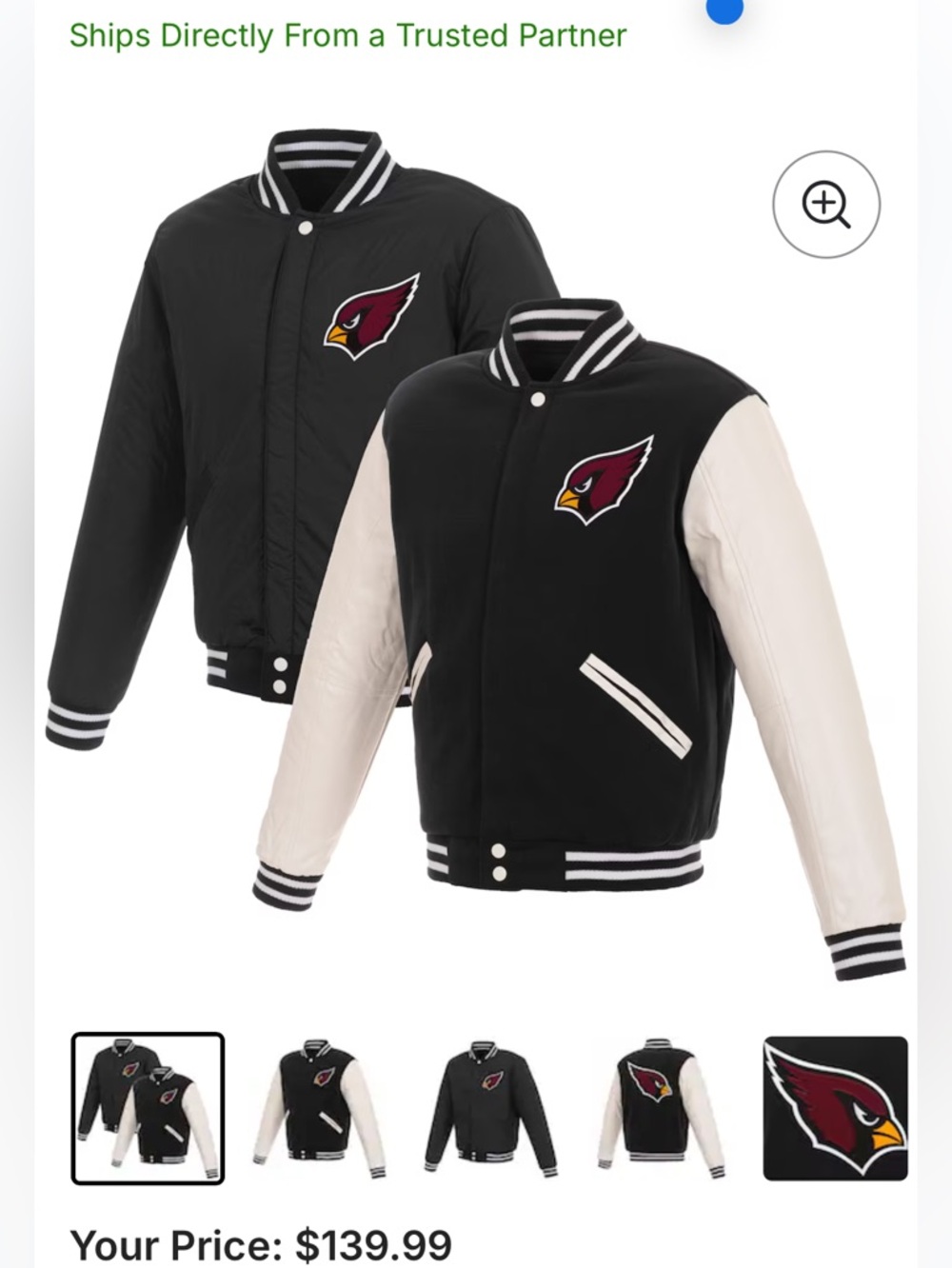Men’s Arizona cardinals reversible bomber letterman varsity style black  jacket